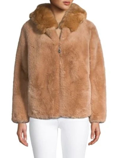 Shop Belle Fare Women's Hooded Faux Fur Jacket In Camel