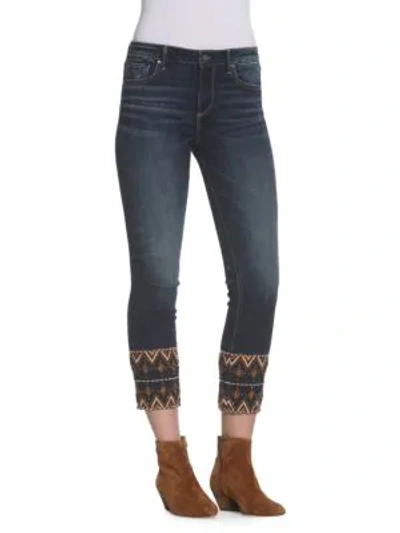 Shop Driftwood Colette Cropped Embellished Jeans In Dark Wash