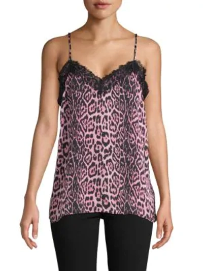 Shop Endless Rose Leopard-print Lace-trim Camisole In Pink Multi