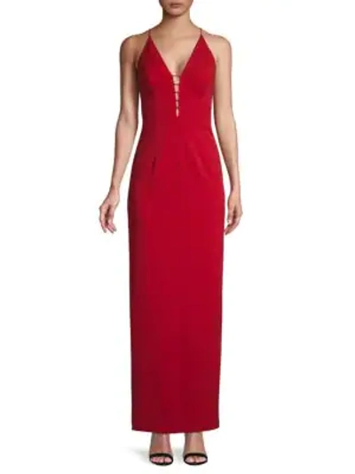 Shop Aidan Mattox V-neck Long Gown In Red