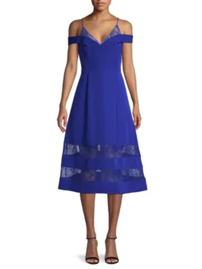Shop Aidan Mattox Crepe & Lace Midi Dress In Royal Sapphire