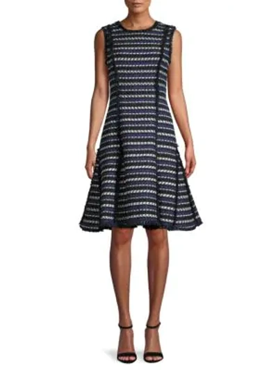 Shop Oscar De La Renta Virgin Wool & Cotton Tweed Dress In Bright Navy