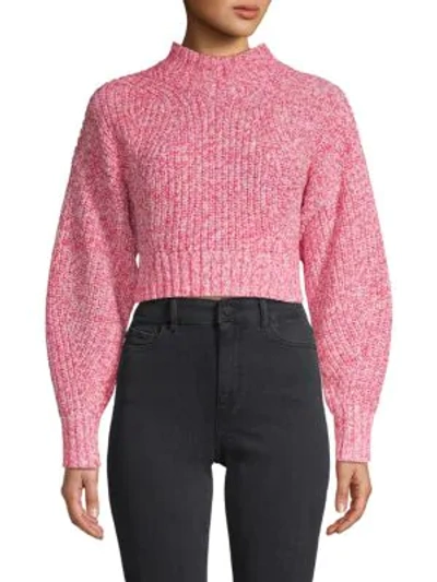 Shop Rebecca Minkoff Ribbed Cotton-blend Cropped Sweater In Pink