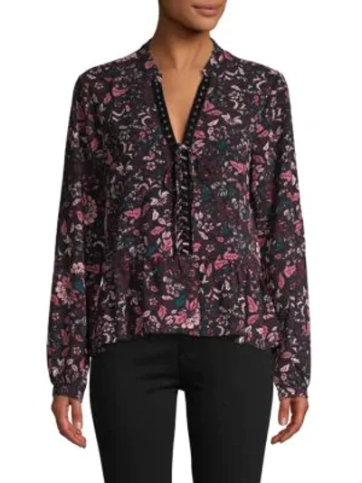 Shop Laundry By Shelli Segal Floral-print Grommet Top In Wine