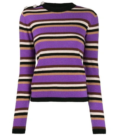 Shop Ganni Cashmere Striped Sweater In Purple/multi