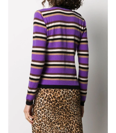 Shop Ganni Cashmere Striped Sweater In Purple/multi