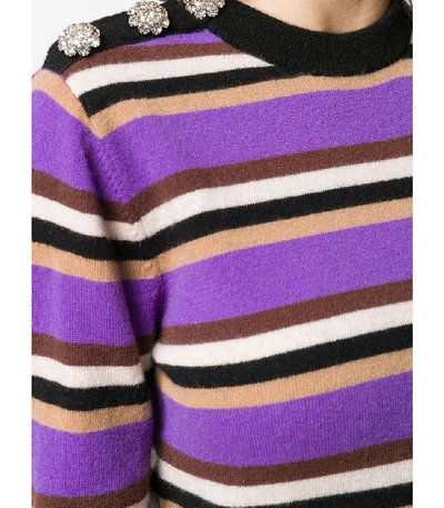 Shop Ganni Cashmere Striped Sweater In Purple/multi