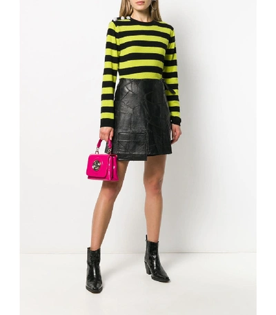 Shop Ganni Patch Leather Mini Wrap Skirt In Black