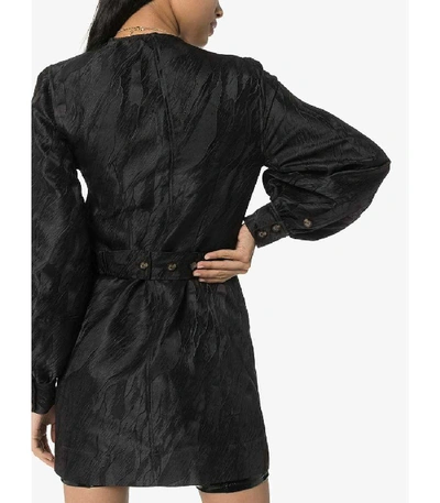 Shop Ganni Puff Jacquard Mini Dress In Black