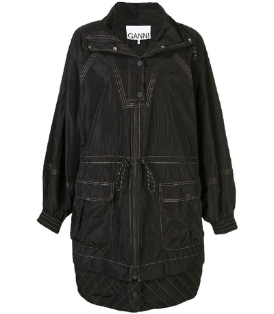 Shop Ganni Oversized Zip Parka Coat In Black