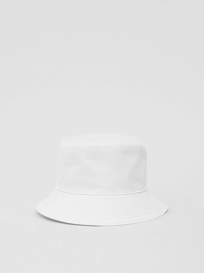 Shop Burberry Logo Appliqué Cotton Bucket Hat In White