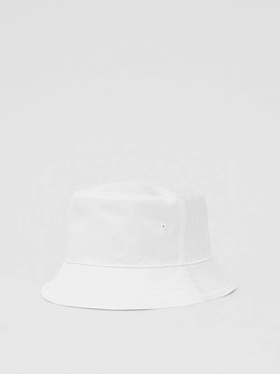 Shop Burberry Logo Appliqué Cotton Bucket Hat In White