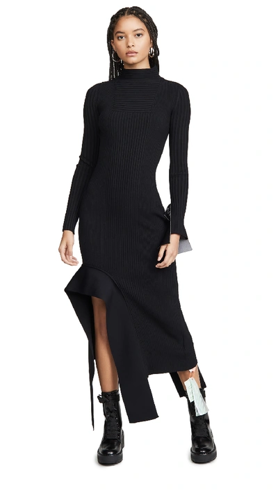 Shop Off-white Knit Long Sleeve Dress In Black