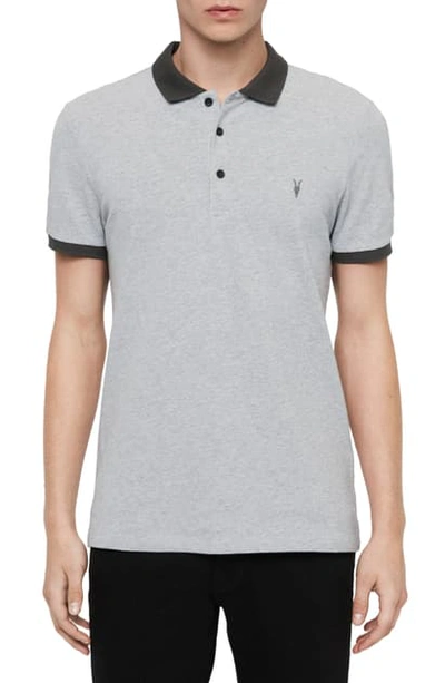 Shop Allsaints Orlando Regular Fit Cotton Polo Shirt In Grey/washed Black/black