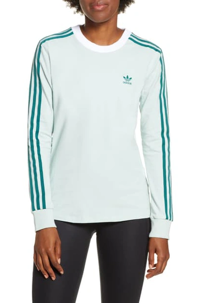 Shop Adidas Originals 3-stripes Long Sleeve Tee In Vapour Green
