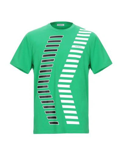 Shop Bikkembergs Man T-shirt Green Size S Cotton, Elastane