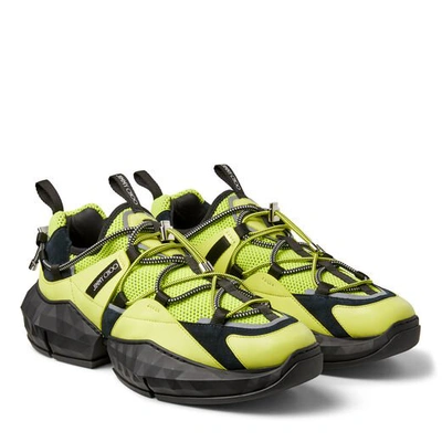 Shop Jimmy Choo Diamond Trail/m Tennis Ball Yellow And Black Stretch Mesh Trainers With Leather Detailing In Tennis Ball/black