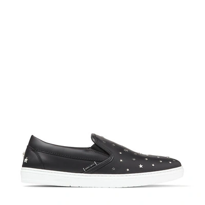 Shop Jimmy Choo Grove Black Leather Slip-on Trainers With Studs In Black/silver