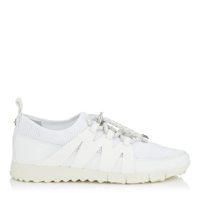 Shop Jimmy Choo Nija White Leather Mix And Grey Mesh Trainer With Cord Toggle In White/grey Mix