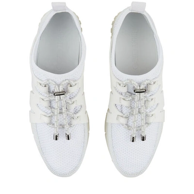 Shop Jimmy Choo Nija White Leather Mix And Grey Mesh Trainer With Cord Toggle In White/grey Mix