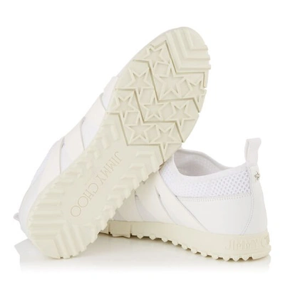 Shop Jimmy Choo Nija White Leather Mix And Grey Mesh Trainer With Cord Toggle In White/grey Mix