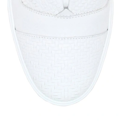 Shop Jimmy Choo Caspian White Embossed Diamond Weave Leather And Sport Calf Slip On Trainer