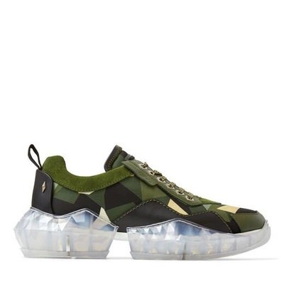 Shop Jimmy Choo Diamond/m Army Mix Camo Print Nylon And Soft Leather Trainers With Chunky Platform In Army Mix/army