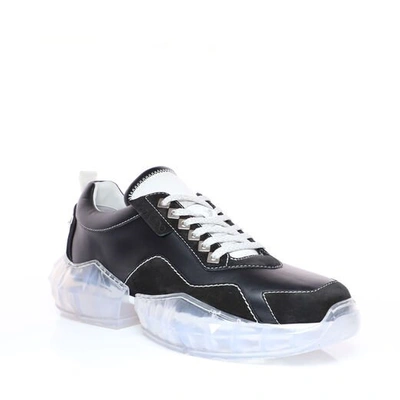 Shop Jimmy Choo Diamond/m Black And White Calf Leather And Suede Trainers With Chunky Platform In Black/black/white