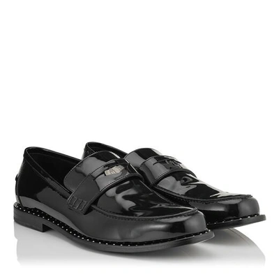 DARBLAY Black Patent Penny Loafers with Steel Studs Detail