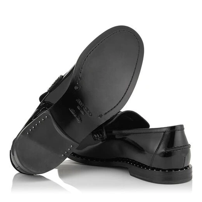 DARBLAY Black Patent Penny Loafers with Steel Studs Detail