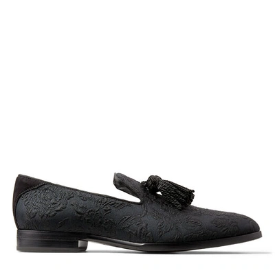 Shop Jimmy Choo Foxley Black Damask Fabric Loafers With Tassels
