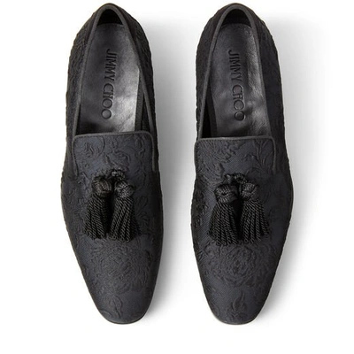 Shop Jimmy Choo Foxley Black Damask Fabric Loafers With Tassels