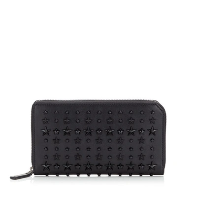 Shop Jimmy Choo Carnaby Black Leather Travel Wallet With Mixed Stars