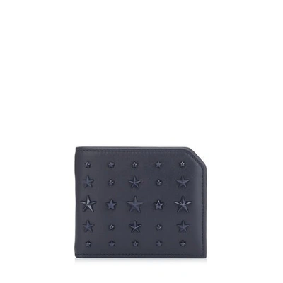 Shop Jimmy Choo Albany Navy Leather Bi-fold Wallet With Mixed Stars