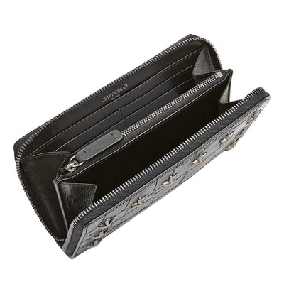 Carnaby Black Crocodile Embossed Satin Leather Travel Wallet With Star Trim