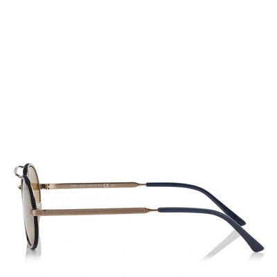 Shop Jimmy Choo Jeff Green Mirror Oval Sunglasses With Gold Metal Frame And Black Temple Ends In Eel Green Mirror