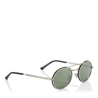 Shop Jimmy Choo Jeff Green Mirror Oval Sunglasses With Gold Metal Frame And Black Temple Ends In Eel Green Mirror