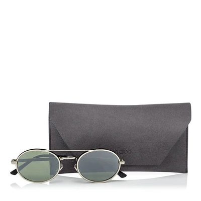 Shop Jimmy Choo Jeff Green Mirror Oval Sunglasses With Gold Metal Frame And Black Temple Ends In Eel Green Mirror