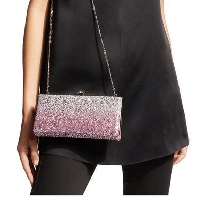 Shop Jimmy Choo Celeste/s Flamingo And Platinum Ice Glitter Dégradé Fabric Clutch Bag In Platinum/flamingo