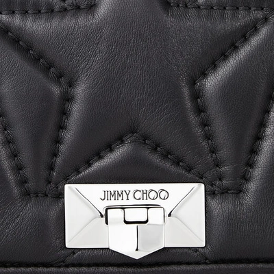 Shop Jimmy Choo Helia Clutch Black And Silver Star Matelassé Nappa Leather Clutch With Chain Strap In Black/silver