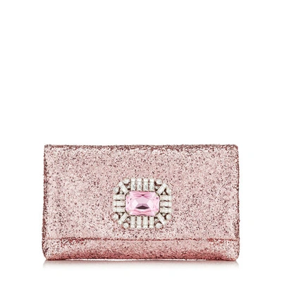 Shop Jimmy Choo Titania Candyfloss Galactica Glitter Fabric Clutch Bag With Jewelled Centre Piece