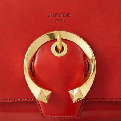 Shop Jimmy Choo Madeline Tophandle Red Calf Leather Top Handle Bag With Metal Buckle