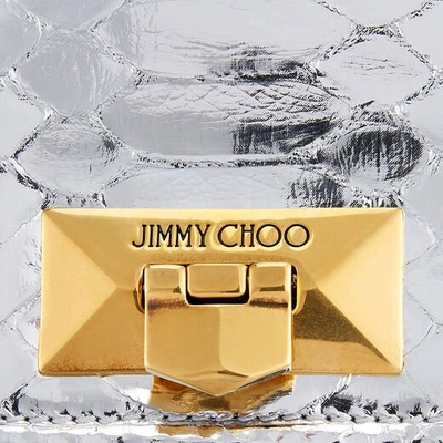 Shop Jimmy Choo Helia Clutch Silver Metallic Python Clutch With Chain Strap