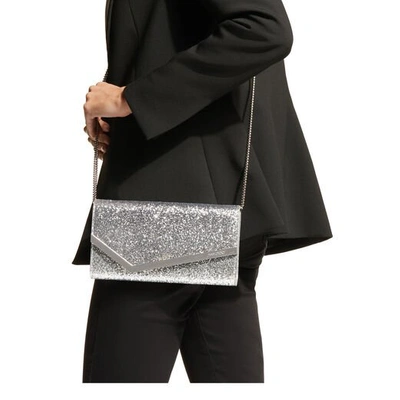 Shop Jimmy Choo Emmie Silver Galactica Glitter Fabric Clutch Bag