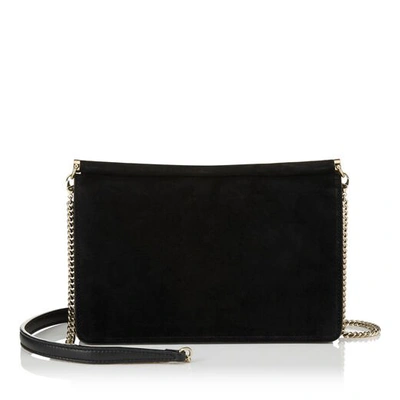 Shop Jimmy Choo Sidney/m Black Suede Cross Body Bag With Crystal Logo