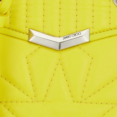Shop Jimmy Choo Helia Shopper/s Small Fluroscent Yellow Star Matelassé Nappa Leather Shopper Bag In Fluo Yellow