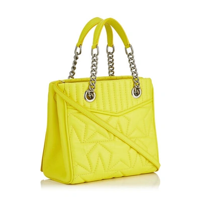 Shop Jimmy Choo Helia Shopper/s Small Fluroscent Yellow Star Matelassé Nappa Leather Shopper Bag In Fluo Yellow
