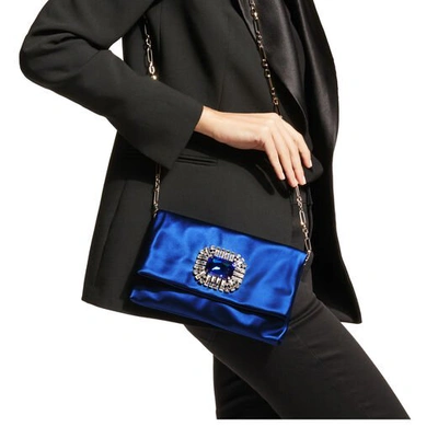 Shop Jimmy Choo Titania Electric Blue Satin Clutch Bag With Jewelled Centre Piece