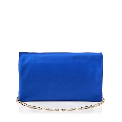 Shop Jimmy Choo Titania Electric Blue Satin Clutch Bag With Jewelled Centre Piece