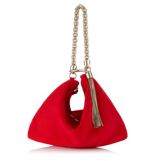 red clutch bag with chain